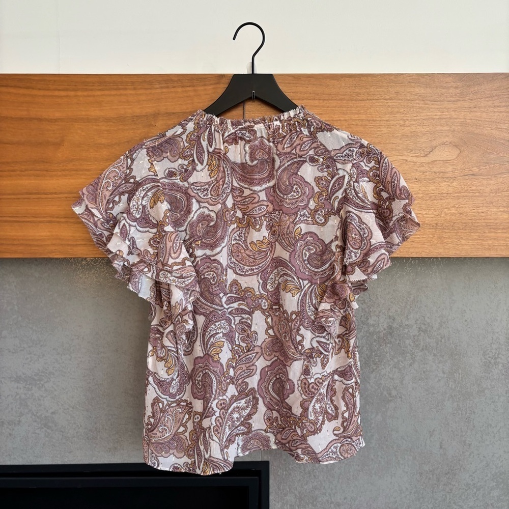 Intermix Silk Ruffle Blouse Metallic Thread, Size P - Picture 8 of 11